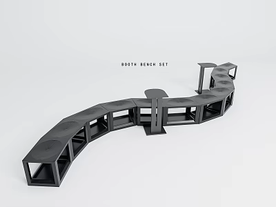 Modern Curved Black Leisure Bench Set With Multiple Seats For Outdoor Area 3d model
