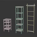 Wooden and Metal Storage Shelves with Multi Tier Design and Ladder Style Structure