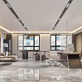 Modern Office Interior Design With Sofa Desk Computer Windows Bookshelves And Marble Floor 3d model