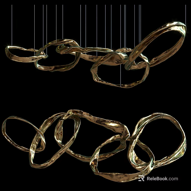 Gold Twisted Chandelier Modern Artistic Abstract Curved Design For Interior 3d model 