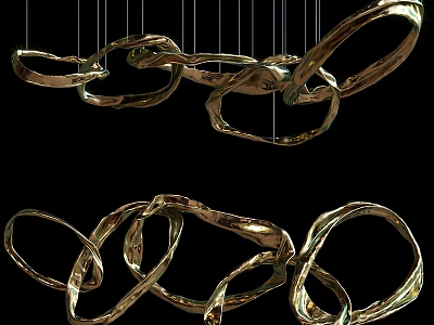 Gold Twisted Chandelier Modern Artistic Abstract Curved Design For Interior 3d model