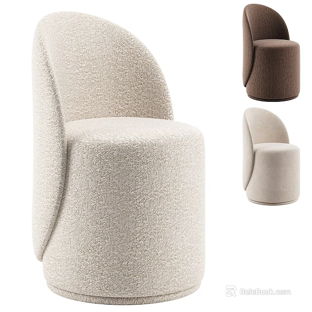 Round Seat Plush Sofa Stool In Beige And Brown With Curved Backrest 3d model 
