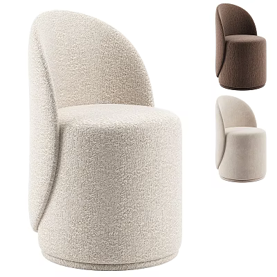 Round Seat Plush Sofa Stool In Beige And Brown With Curved Backrest 3d model
