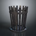 Plant in Dark Gray Cylindrical Metal Planter with Vertical Strips and Round Base