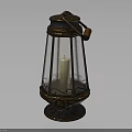 Vintage Decorative Lantern Featuring Metal Frame Glass Shade Candle And Ornate Handle Base