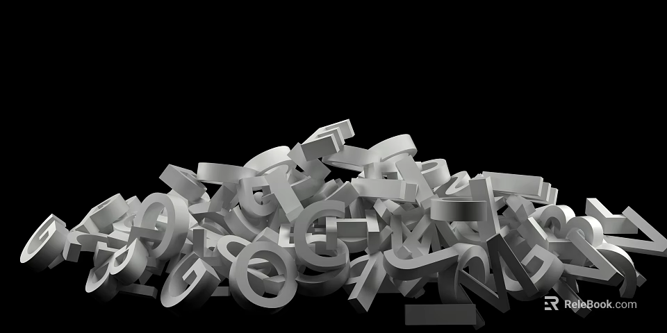 Modern White 3D Letters And Numbers Wall Decor On Black Background 3d model