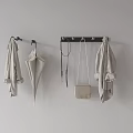 Minimalist Beige Wall with Black Hooks Hanging Coat Umbrella Necklace Handbag