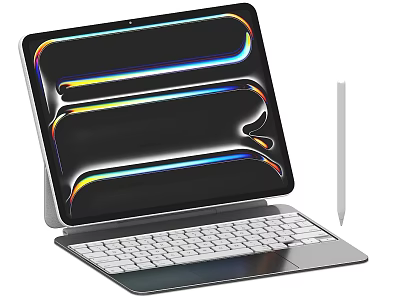 Sleek Tablet with Detachable Keyboard and Stylus Pen Colorful Vibrant 3d model