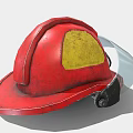 Red Firefighter Helmet With Transparent Visor And Yellow Accent Safety Gear