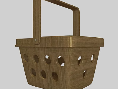 Durable Commercial Wooden Shopping Basket With Sturdy Handle And Circular Hole Design 3d model