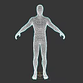 3D Model Man With Textured Skin In Standing Pose And Open Arms Against Gray Background