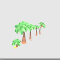 Palm Trees With Striped Trunks Green Leaves And Coconuts On Light Blue Background 3d model