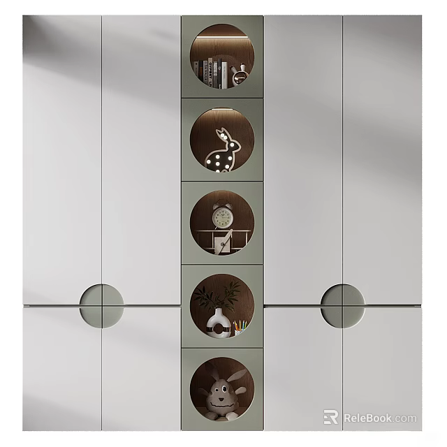 Modern Wardrobe Design With Glass Doors Circular Accents And Storage Compartments 3d model 
