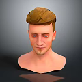 3D Character Head Model With Brown Hair And Blue Eyes Rendering