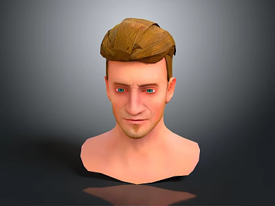3D Character Head Model With Brown Hair And Blue Eyes Rendering 3d model