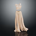 Elegant Beige Women's Two Piece Outfit With One Shoulder Top And Pleated Wide Leg Pants