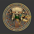 Egyptian Themed Decorative Throne With Colorful Circular Backdrop Golden Armrests And Multi Tiered Steps