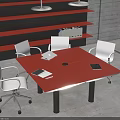 Red Conference Table With White Chairs Notebooks And Tablet In Modern Office 3d model