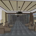 SPA Sauna Interior With Wooden Ceiling Gray Stone Flooring And Brown Lounge Chairs