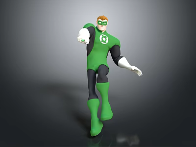 Green Lantern Action Figure In Green Black Costume With Mask And Dynamic Pose 3d model