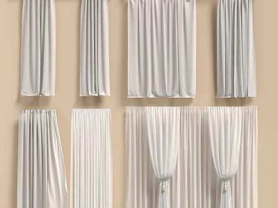 White Curtains In Various Styles With Elegant Drapery For Home Decor Design 3d model