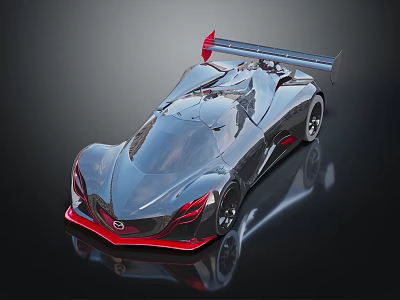 Futuristic Concept Racing Car With Sleek Silver Red Body And Large Rear Wing 3d model