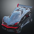 Futuristic Concept Racing Car With Sleek Silver Red Body And Large Rear Wing