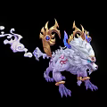 Game Fantasy Creature Character With White Fur Golden Horns Red Patterns And Cloud Tail