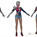 Game Movie Character Pink White Hair Black Top Blue Denim Shorts Mechanical Armor Red Heels
