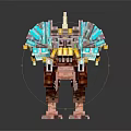 Armored Mechanical Dinosaur Character With Pixel Style Block Built Body And Glowing Blue Accents