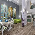 Modern Beauty Salon Interior With Colorful Abstract Paintings Green Sofa And Plants