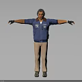 Man With Arms Outstretched Wearing Blue Jacket Beige Pants And Black Gloves