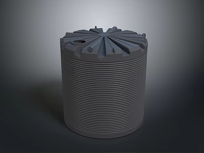 Gray Cylindrical Industrial Equipment With Ribbed Surface And Radial Top Structure 3d model