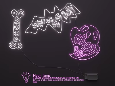 Neon Lamp Set with Bone Ghost and Bat Shapes for Night Decoration and Illumination 3d model