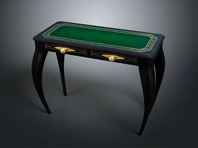 Elegant Black Table with Green Tabletop Decorative Edges and Gold Handle Drawers and Curved Legs 3d model