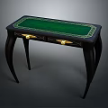 Elegant Black Table with Green Tabletop Decorative Edges and Gold Handle Drawers and Curved Legs