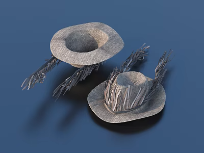 Handmade Woven Straw Hats with Decorative Feathers and Classic Brim Design 3d model