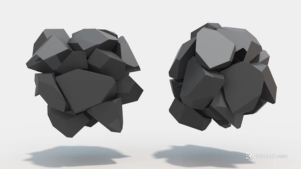 Modern Abstract Black Geometric Art Installation With Suspended Polygonal Shapes 3d model 