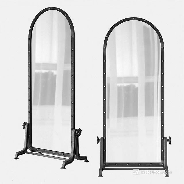 Arched Mirrors with Black Riveted Frame and Metal Base for Modern Home Decor 3d model 