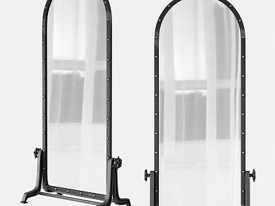Arched Mirrors with Black Riveted Frame and Metal Base for Modern Home Decor 3d model