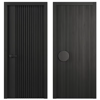 Black Interior Hinged Doors With Vertical Striped Design Long Handle And Round Knob 3d model