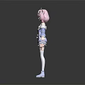 Anime Character With Pink Hair Cat Ears Wearing Blue White Hoodie Skirt Knee High Socks