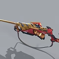 Futuristic Red And Gold Mechanical Weapon With Long Barrel And Intricate Design