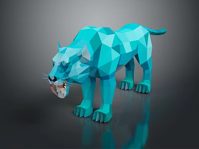 Blue Low Poly Panther 3D Model With Dark Background And Reflective Surface 3d model