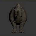 Realistic 3D Rhino Model With Rough Skin Texture Standing On Gray Background