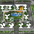 Residential Landscape Design with Surrounding Residential Buildings Central Water Feature Green Spaces and Walking Paths