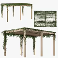 Outdoor Garden Pergola With Green Vines Covered Top And Support Columns