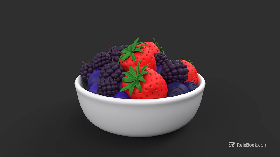 Colorful Fresh Mixed Fruits Bowl With Strawberries Blackberries And Blueberries 3d model 