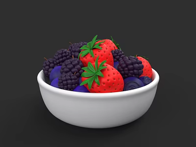 Colorful Fresh Mixed Fruits Bowl With Strawberries Blackberries And Blueberries 3d model
