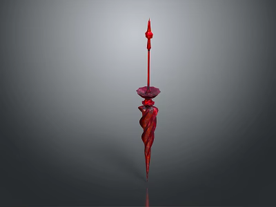 Red Elaborate Ornamental Weapon Showcasing Spiral Design and Pointed Tip Structure 3d model